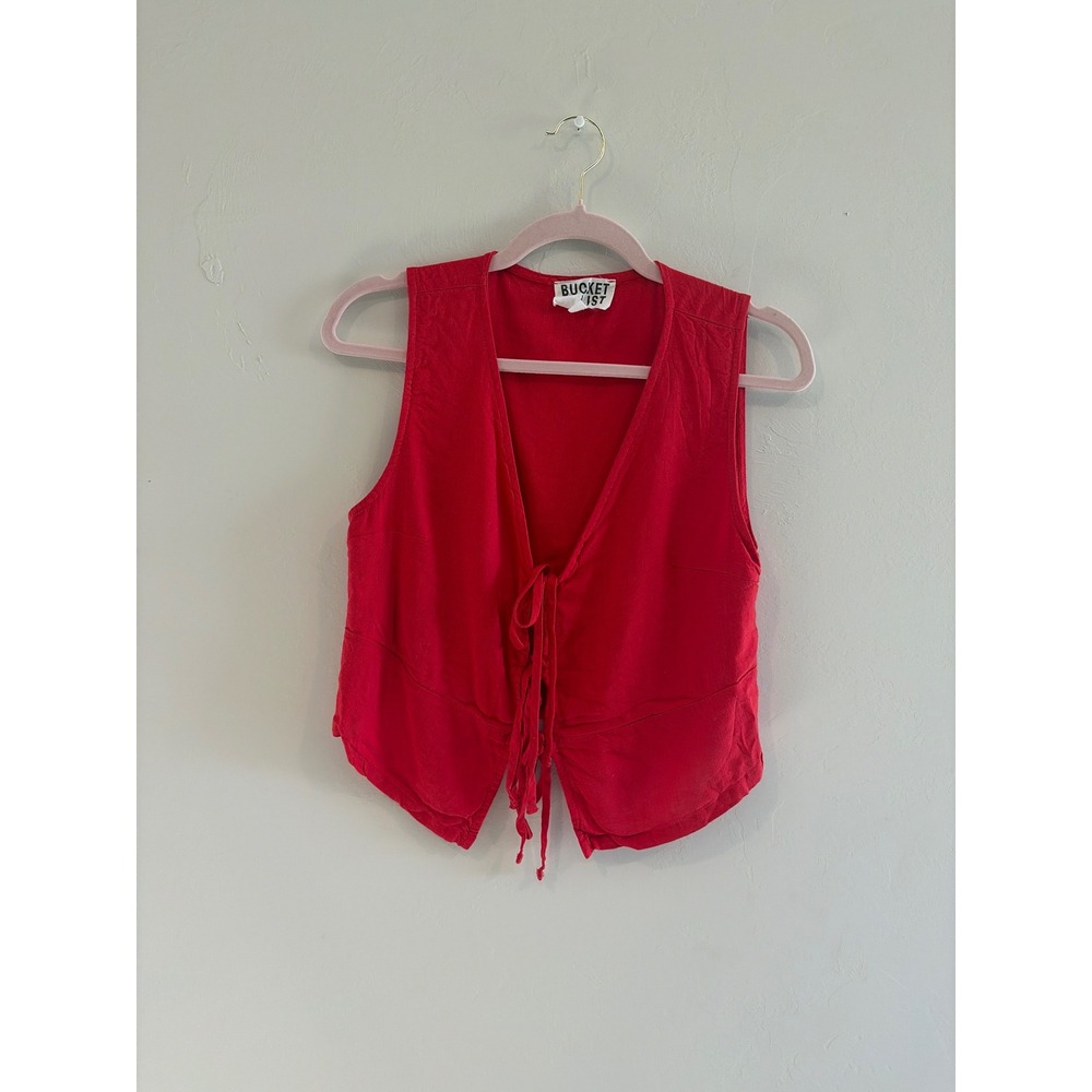 Bucket List Red Linen Blend Tie Front Vest Top IT2445-SET Womens Medium